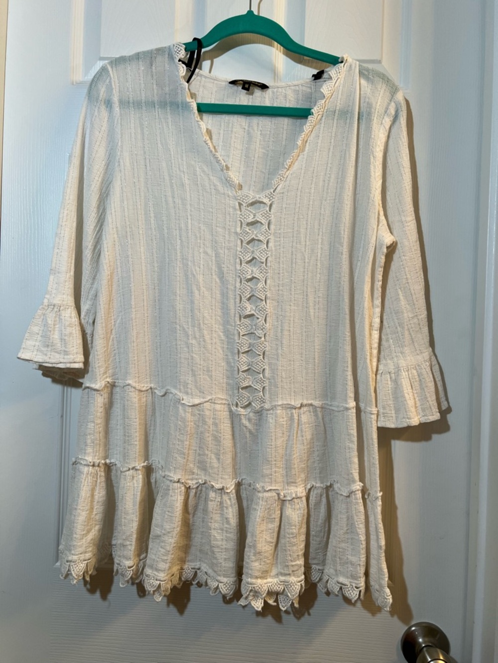 🦋 Bohemian Crochet-Trim Swim Coverup Tunic - Ivory size medium